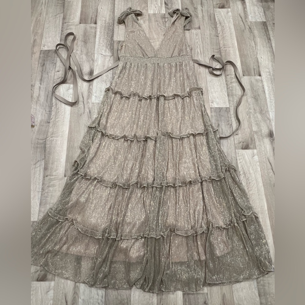 Elegant Taupe Tiered Maxi Dress